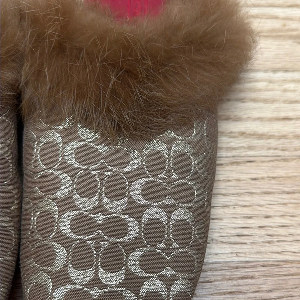 Coach Slippers Logo Pattern with Faux Fur RARE - Picture 2 of 5